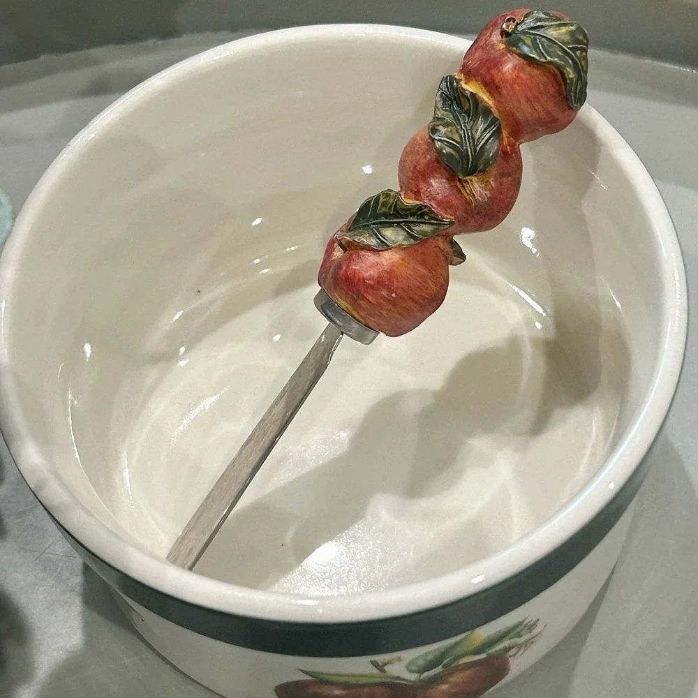 Apples (Casuals) by CHINA PEARL Vintage Collectible Dip Bowl With Spreader
